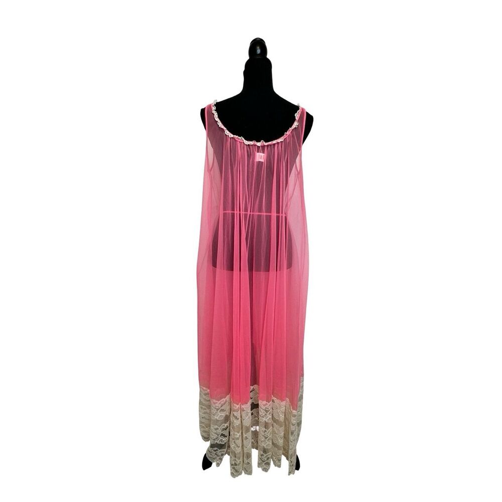 DEENA Sheer Hot Pink Negligee, Nightgown One Size - Picture 6 of 15